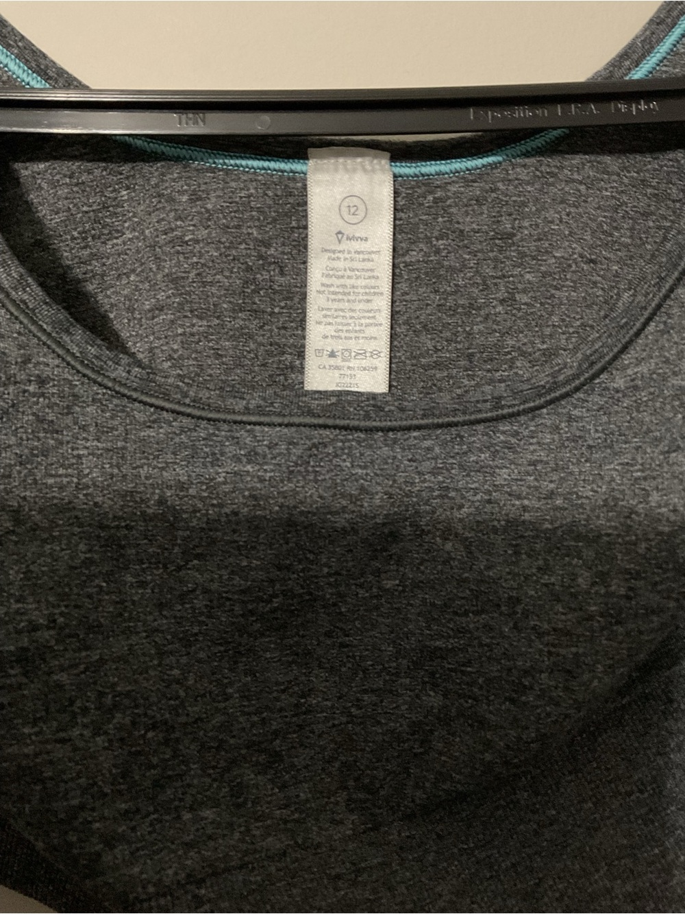Ivivva Scoop Neck Sports Top - Dark Heather Gray with Teal Trim